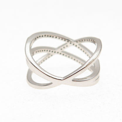925 Sterling Silver Round-Cut C Z Crisscross Ring Size 7