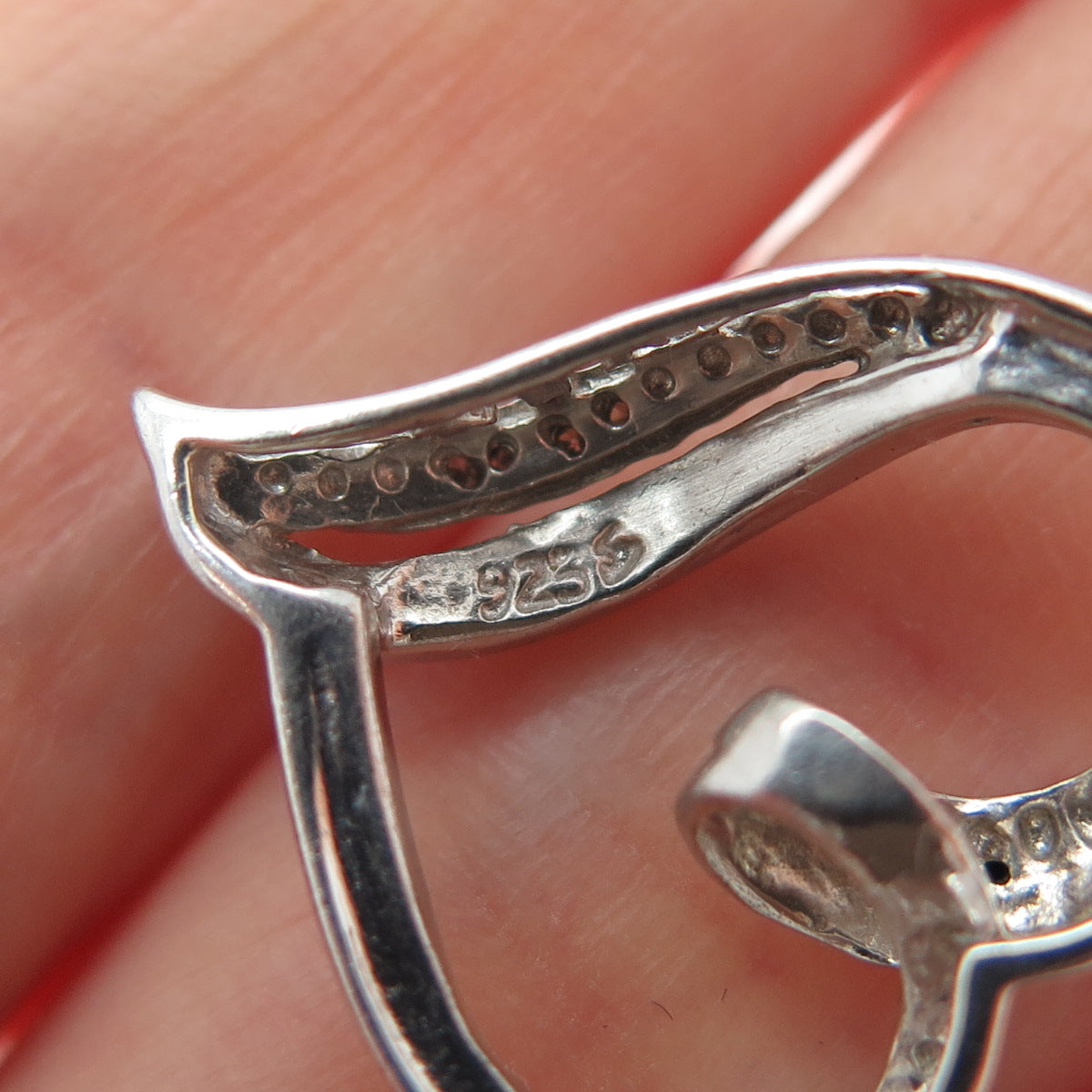 925 Sterling Silver Real Black & White Diamond Heart Minimalist Slide Pendant