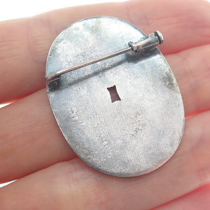 925 Sterling Silver Antique Chinese Coin Oxidized Pin Brooch
