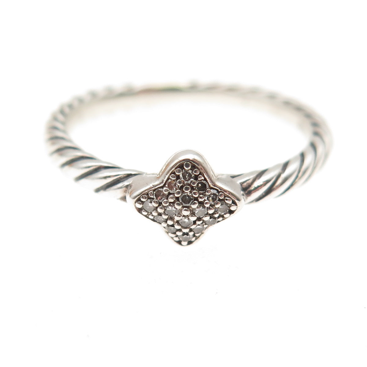 DAVID YURMAN Sterling Real Diamond Cable Collectibles Quatrefoil Ring Size 5.75