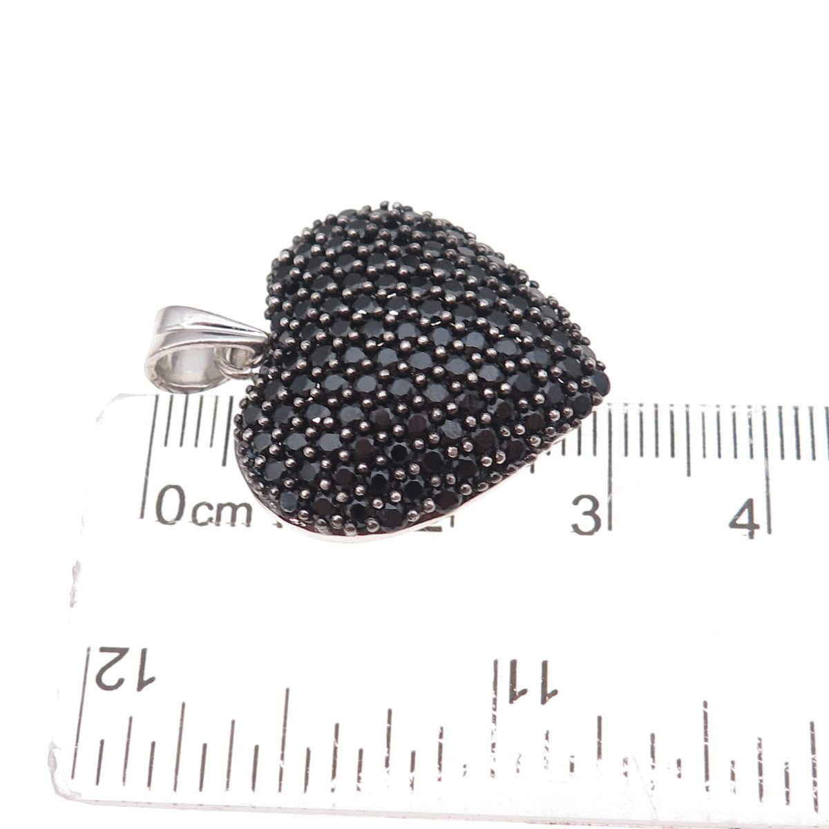 925 Sterling Silver Real Round-Cut Black Spinel Heart Charm Pendant