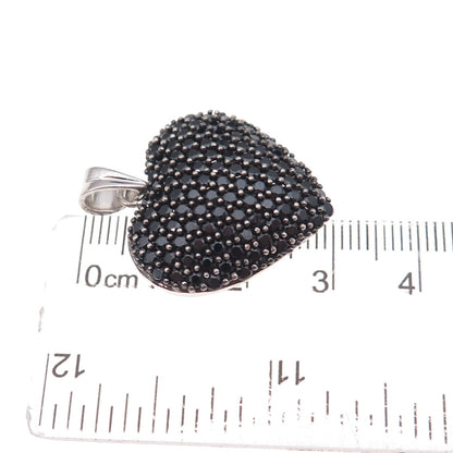 925 Sterling Silver Real Round-Cut Black Spinel Heart Charm Pendant