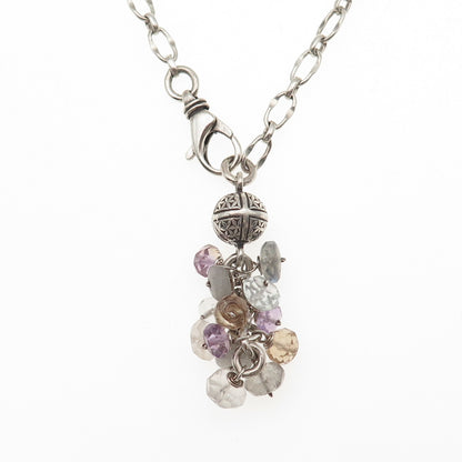 925 Sterling Vintage Real Labradorite Citrine Quartz Amethyst Chain Necklace 16"