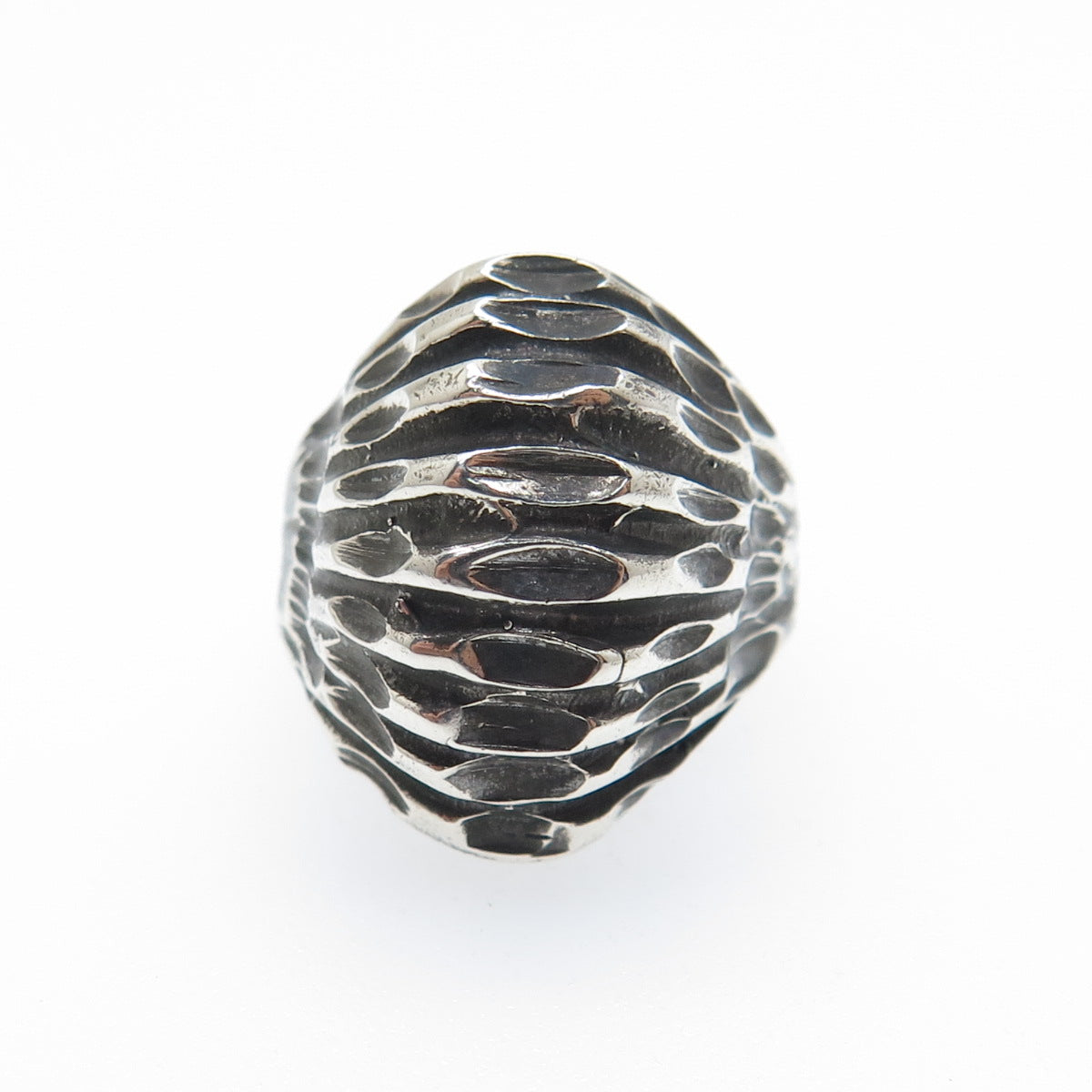 925 Sterling Silver Vintage Modernist Ribbed Dome Oxidized Ring Size 4.75