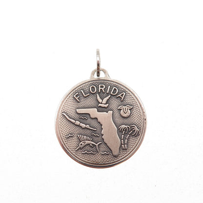 Beau 925 Sterling Silver Vintage Florida Oxidized Charm Pendant