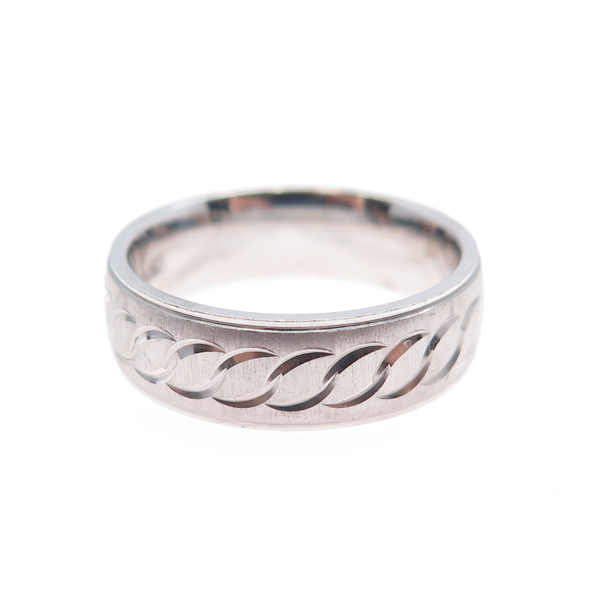 925 Sterling Silver Vintage Engraved Link Band Ring Size 6.25
