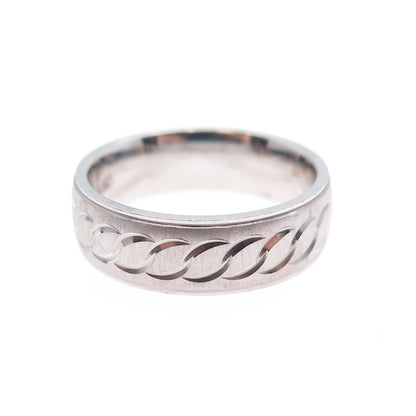 925 Sterling Silver Vintage Engraved Link Band Ring Size 6.25