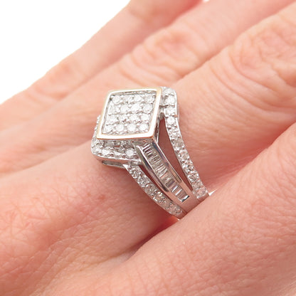 925 Sterling 14K Gold Real Round & Tapered Baguette-Cut Diamond Ring Size 7