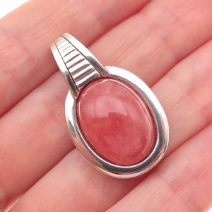 925 Sterling Silver Vintage Real Cherry Quartz Modernist Charm Pendant