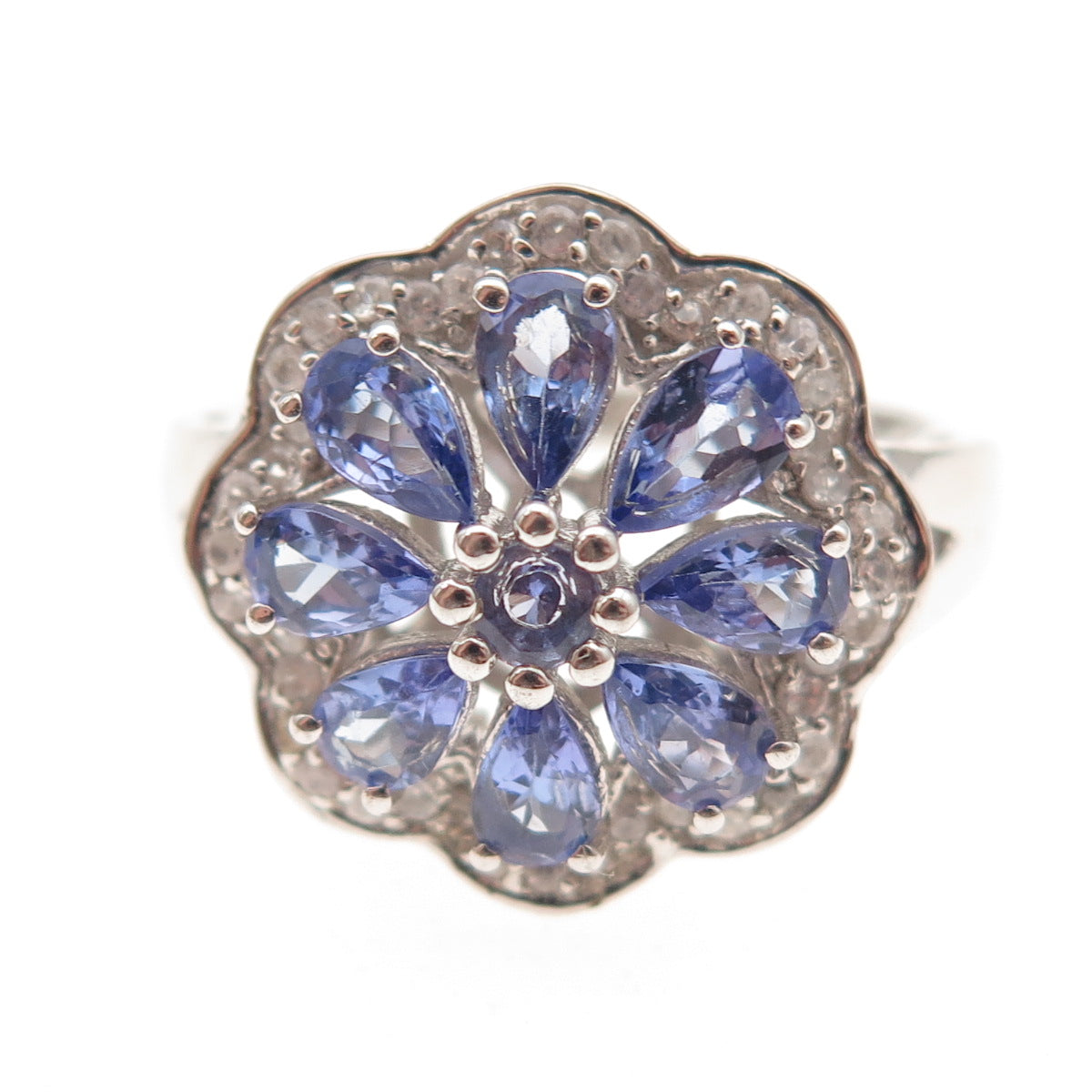 Chuck Clemency 925 Sterling Silver Real Tanzanite & White Topaz Ring Size 8.25
