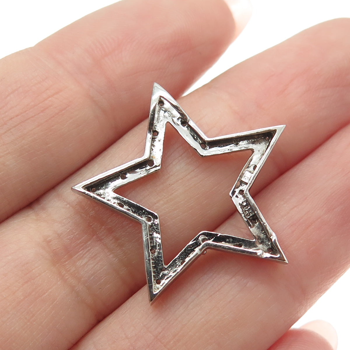 925 Sterling Silver Real Round-Cut Diamond Star Slide Pendant