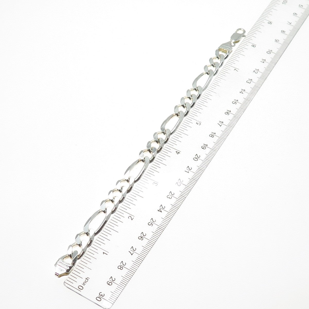 925 Sterling Silver Vintage Italy Figaro Link Bracelet 8"