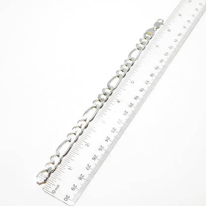 925 Sterling Silver Vintage Italy Figaro Link Bracelet 8"