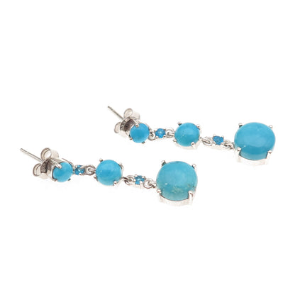 Chuck Clemency 925 Sterling Silver Real Turquoise & Apatite Dangle Earrings