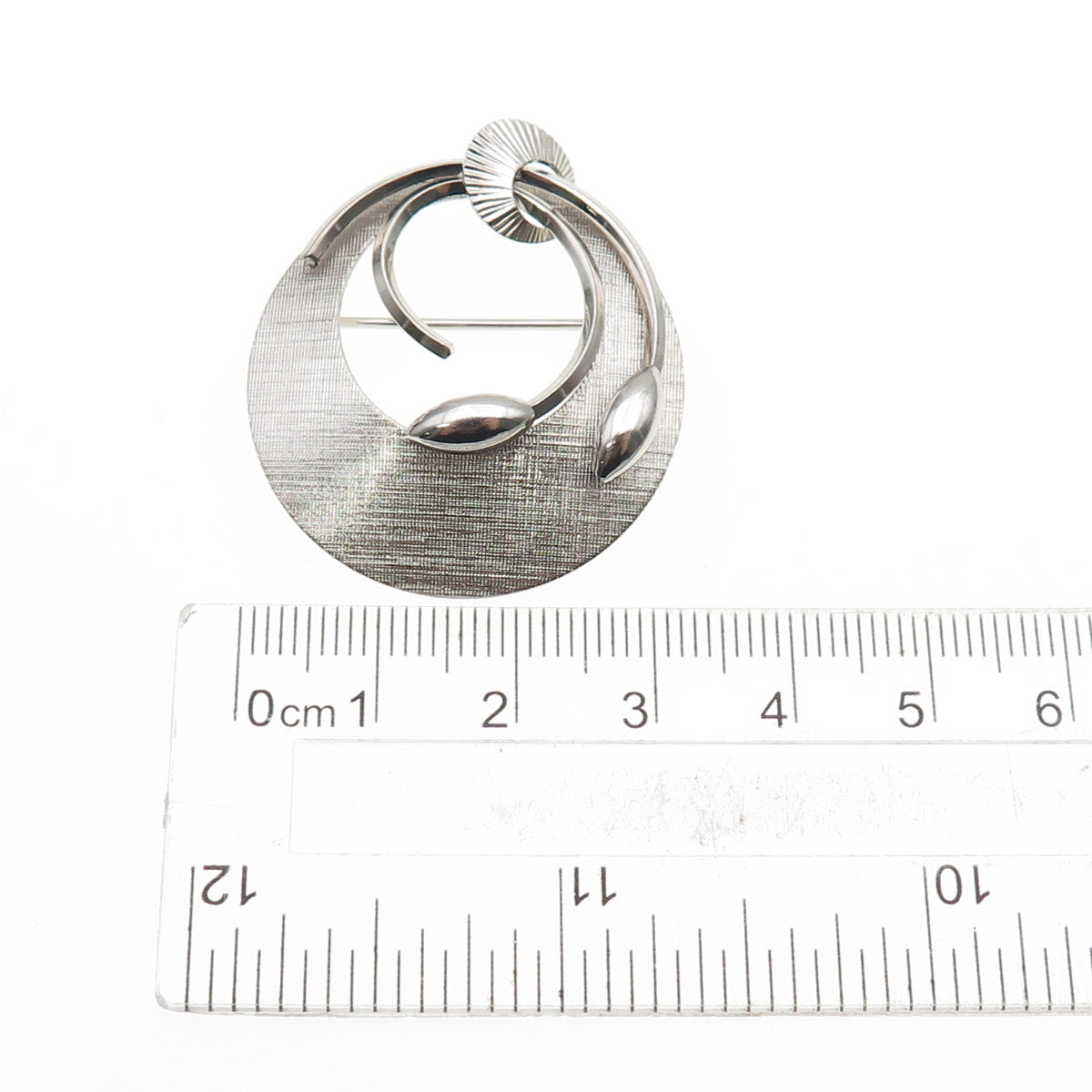 STAR ART 925 Sterling Silver Vintage Modernist Floral Oxidized Pin Brooch