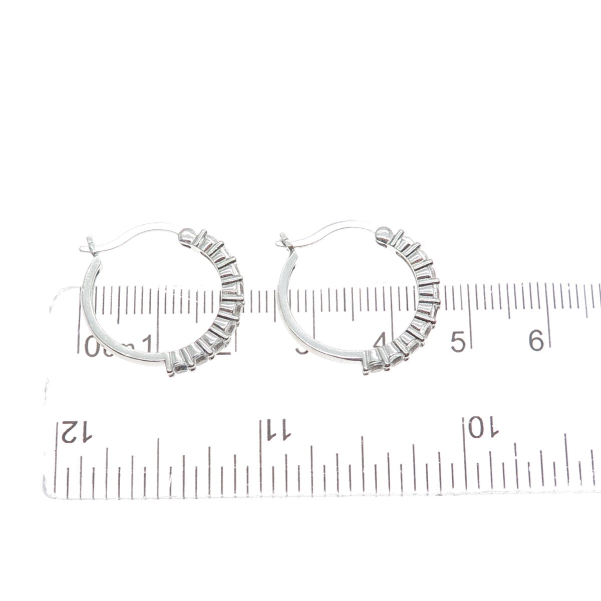 925 Sterling Silver Round-Cut Shaped C Z Hinged Hoop Earrings