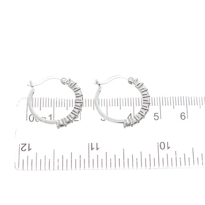 925 Sterling Silver Round-Cut Shaped C Z Hinged Hoop Earrings