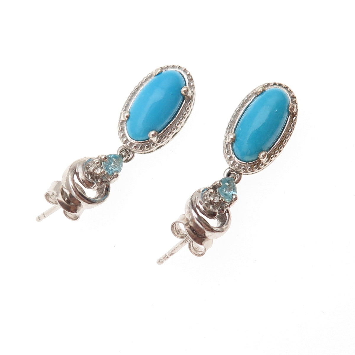 Chuck Clemency 925 Sterling Silver Real Turquoise Apatite & White Topaz Earrings