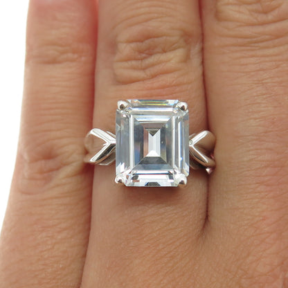 925 Sterling Silver Vintage Emerald-Cut C Z Engagement Ring Size 6.25