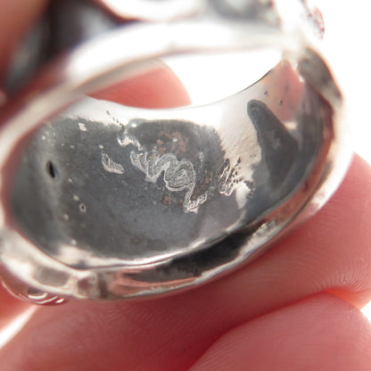 925 Sterling Silver Vintage Real Chalcedony Modernist Oxidized Ring Size 5