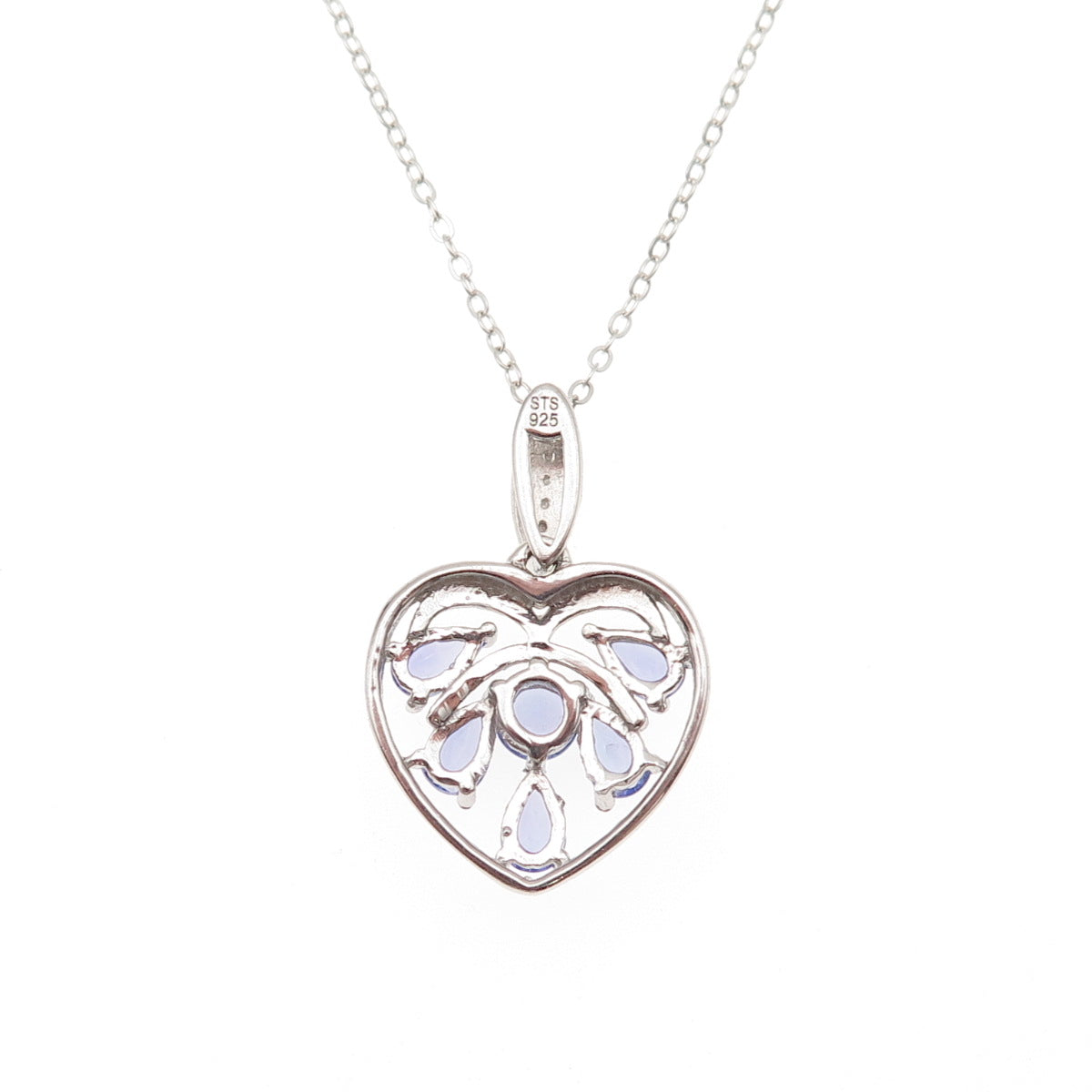 Chuck Clemency 925 Sterling Silver Real Tanzanite White Topaz Heart Necklace 20"