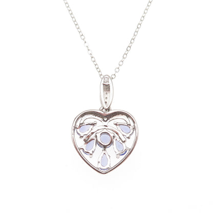Chuck Clemency 925 Sterling Silver Real Tanzanite White Topaz Heart Necklace 20"