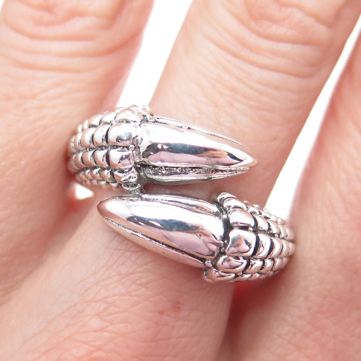 925 Sterling Silver Vintage Dragon Claw Bypass Ring Size 9.25