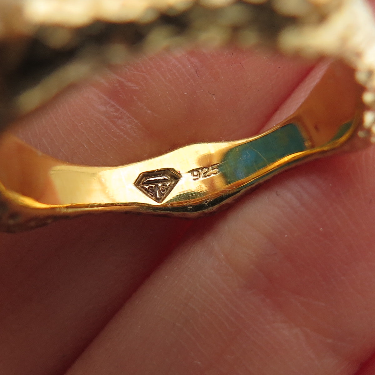 925 Sterling Silver Gold Plated Faux Turquoise Statement Ring Size 8