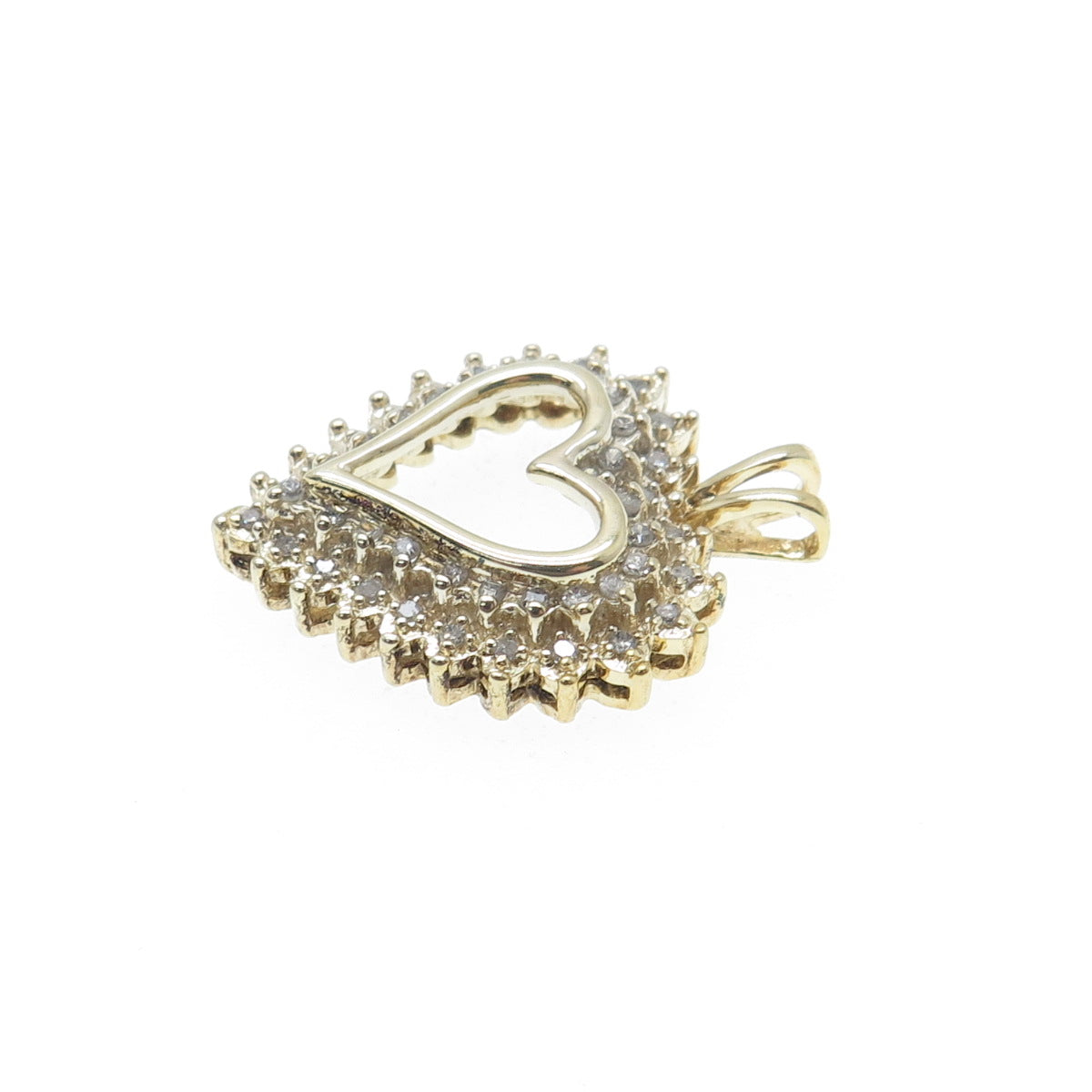 HN HENG NGAI Sterling Silver Gold Plated Real Round-Cut Diamond Heart Pendant