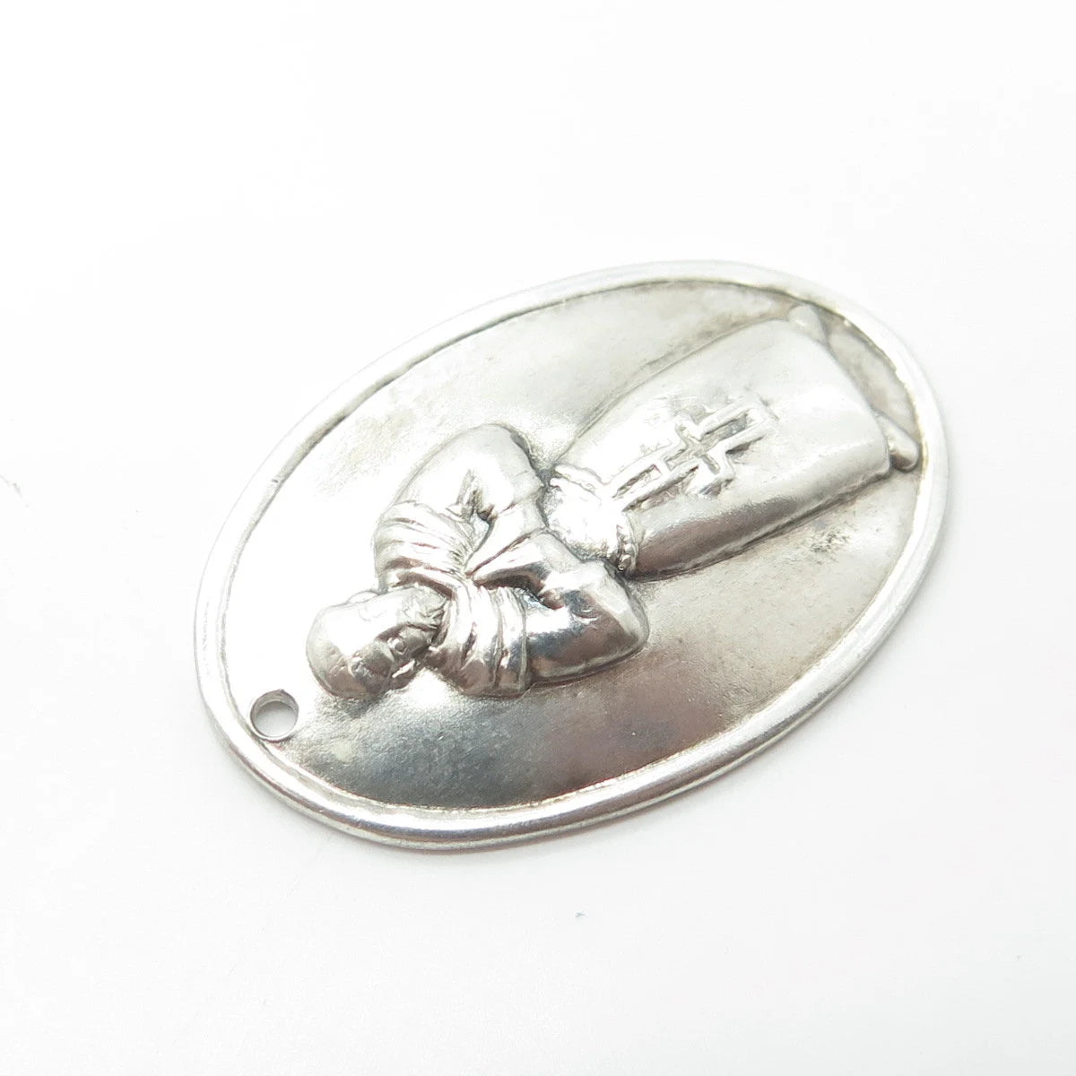925 Sterling Silver Vintage Praying Pope Religious Medal Pendant