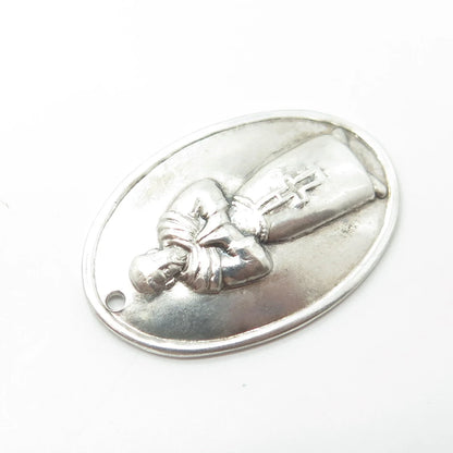 925 Sterling Silver Vintage Praying Pope Religious Medal Pendant