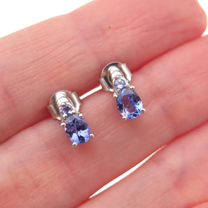 Chuck Clemency 925 Sterling Silver Real Oval & Round-Cut Tanzanite Stud Earrings
