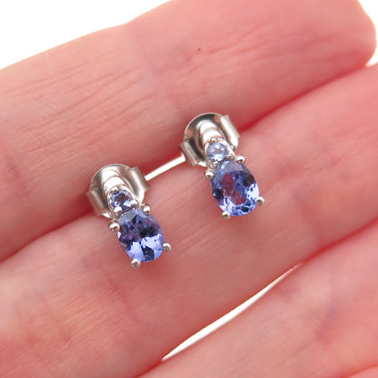 Chuck Clemency 925 Sterling Silver Real Oval & Round-Cut Tanzanite Stud Earrings