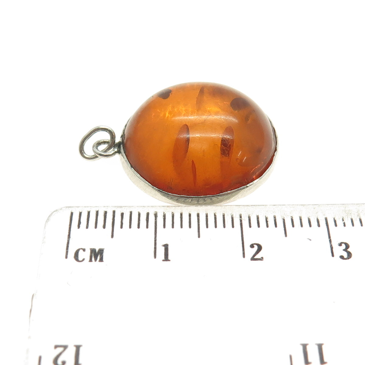 925 Sterling Silver Vintage Real Amber Modernist Pendant