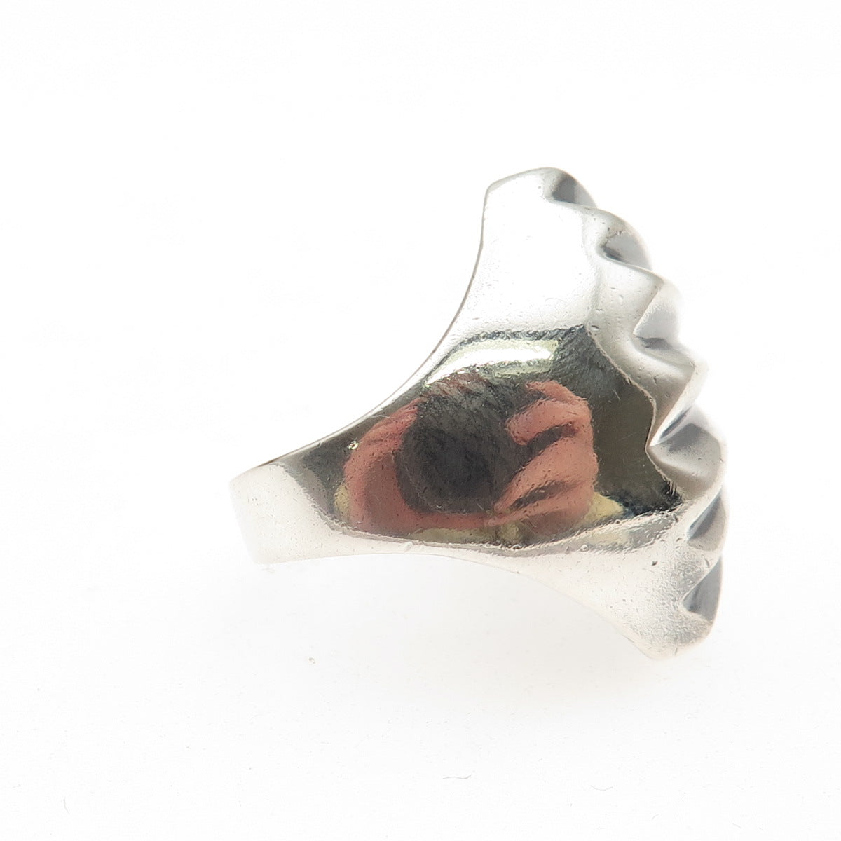 925 Sterling Silver Vintage Mexico Modernist Seashell Oxidized Ring Size 7