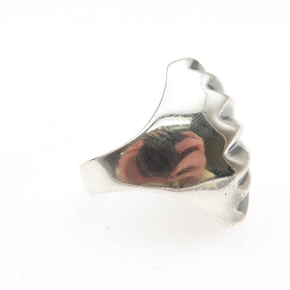 925 Sterling Silver Vintage Mexico Modernist Seashell Oxidized Ring Size 7