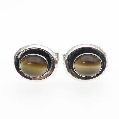 HICKOK 925 Sterling Silver Vintage Real Tiger Eye Cufflinks