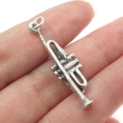 925 Sterling Silver Vintage Trumpet Musical Instrument 3D Pendant