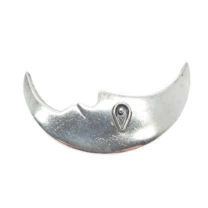 925 Sterling Silver Vintage Mexico Man in The Moon Crescent Pin Brooch