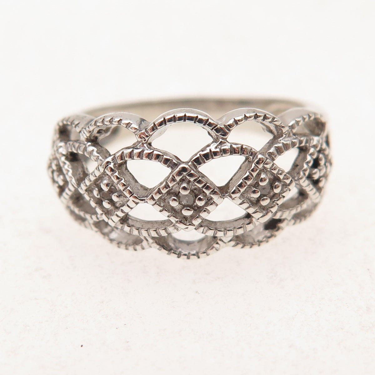 RJ Graziano 925 Sterling Silver Real Round-Cut Diamond Ring Size 6.25