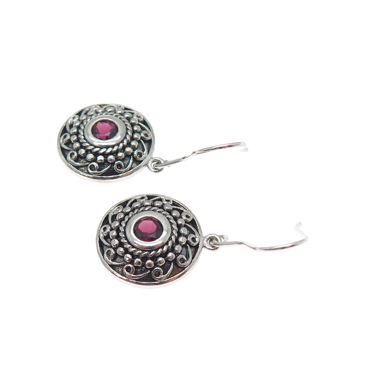 925 Sterling Silver Vintage Real Round-Cut Tourmaline Oxidized Dangle Earrings