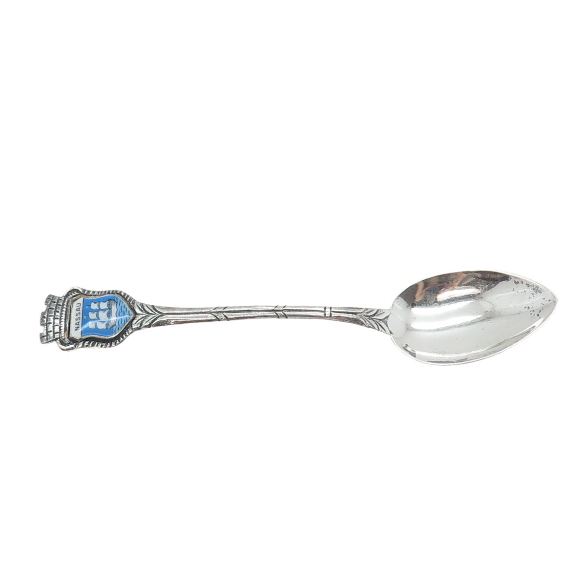 925 Sterling Silver Antique Enamel Nassau The Bahamas Sailboat Coffee Spoon
