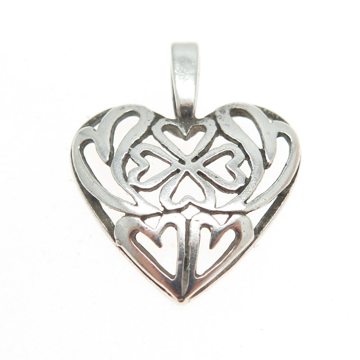 925 Sterling Silver Vintage Lucky Clover & Heart Pendant