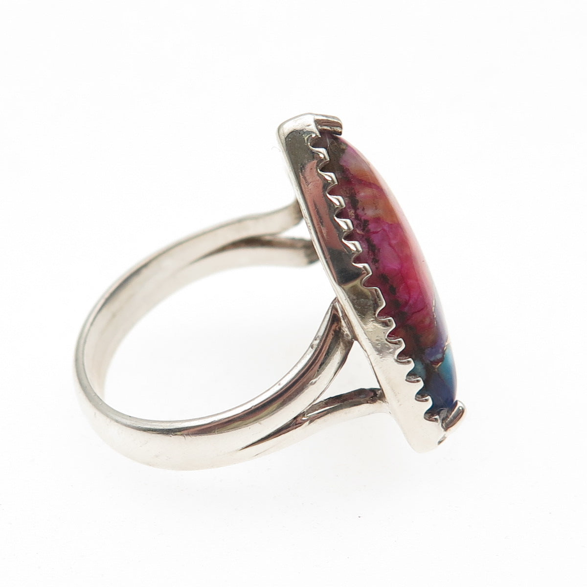 925 Sterling Silver Vintage Real Pink Spiny Oyster Turquoise Ring Size 7.25