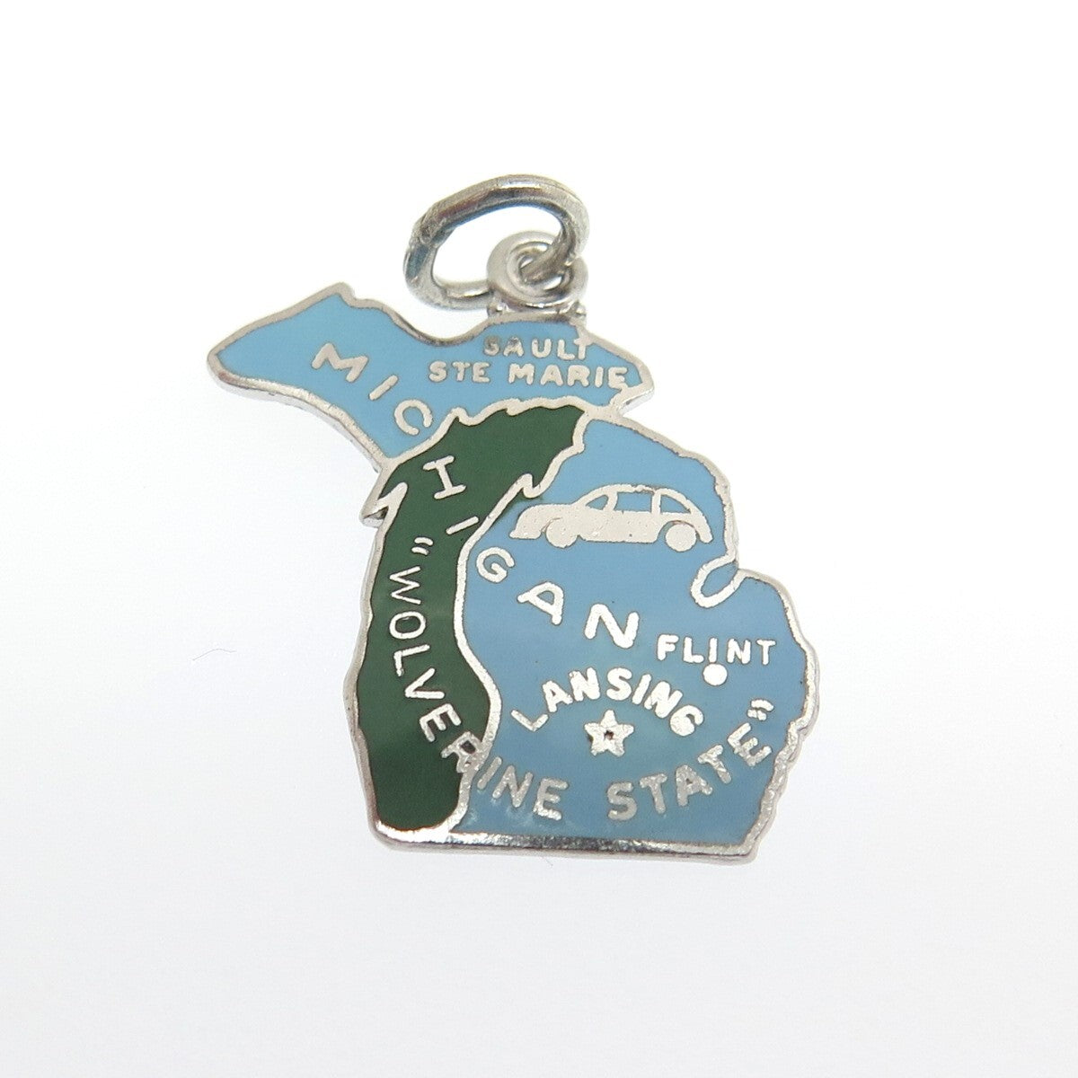 GRIFFITH & SONS 925 Sterling Silver Vintage Enamel Michigan Minimalist Pendant