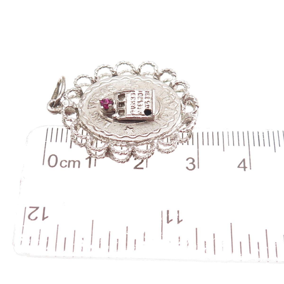 925 Sterling Silver Vintage Rhinestone Las Vegas Casino Good Luck Charm Pendant