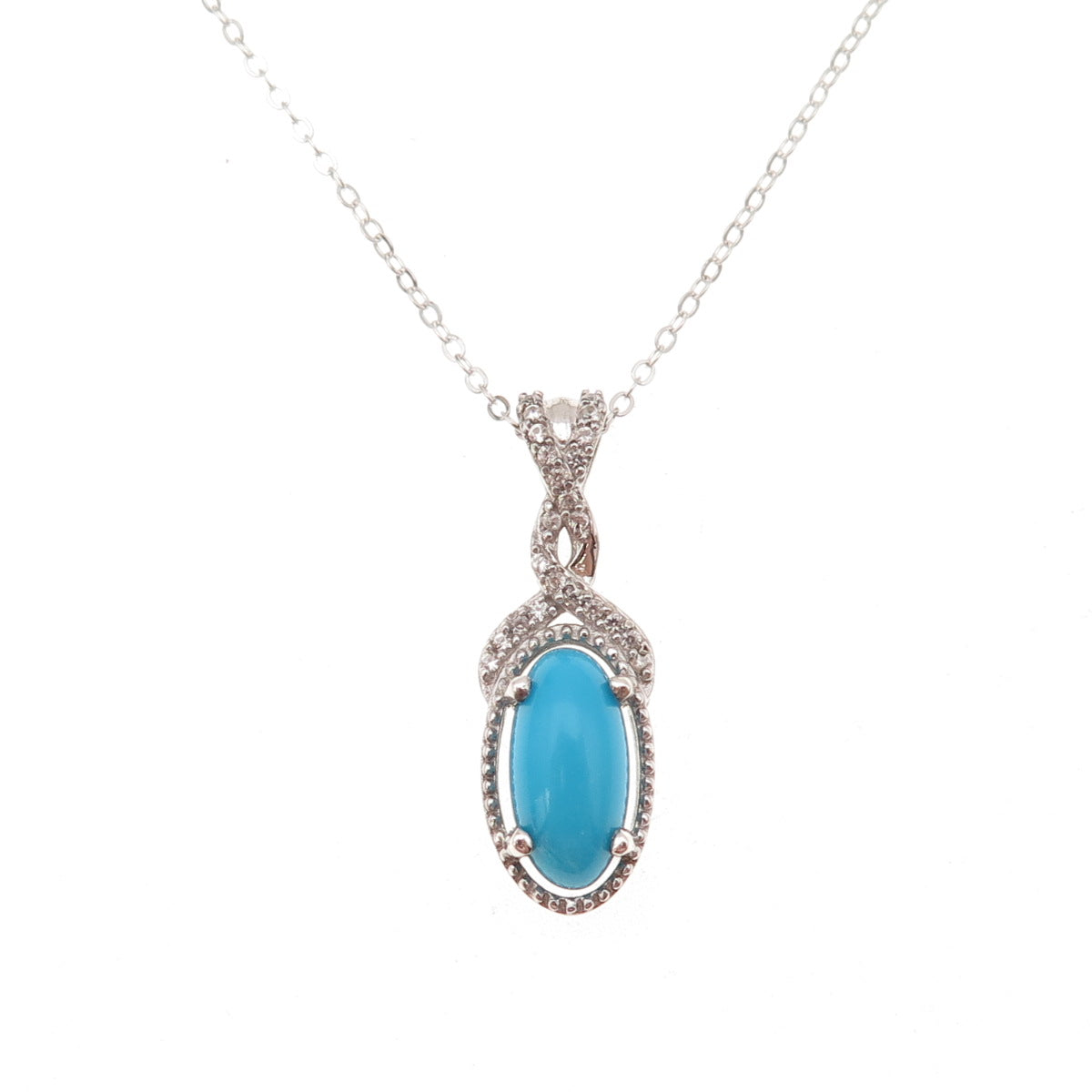 Chuck Clemency 925 Sterling Silver Real Turquoise & Topaz Chain Necklace 20"