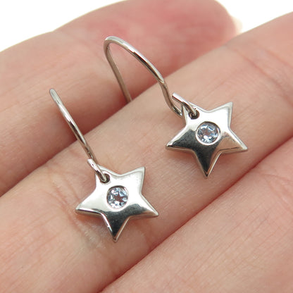 DEE BERKLEY JEWELRY 925 Sterling Silver Real Blue Topaz Gem Star Dangle Earrings