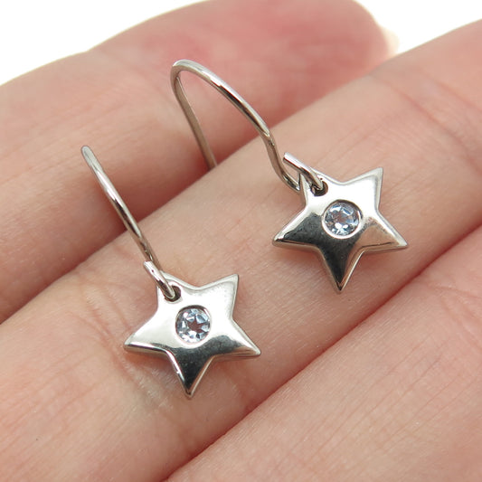 DEE BERKLEY JEWELRY 925 Sterling Silver Real Blue Topaz Gem Star Dangle Earrings