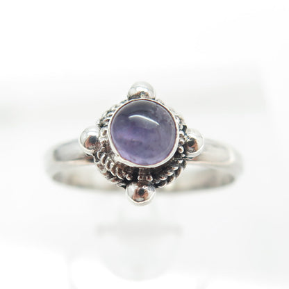 925 Sterling Silver Vintage Real Amethyst Roped Cross Ring Size 6.25